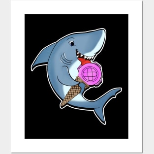 Adorable Shark Licking Ice Cream Cute Shark Lovers Posters and Art